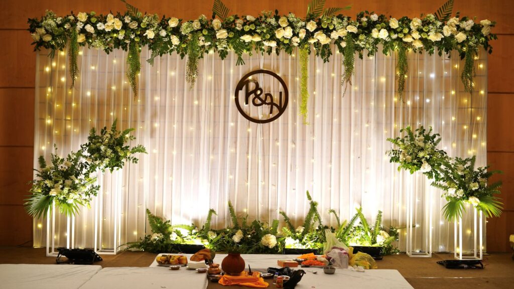 Green N White Engagement Decor