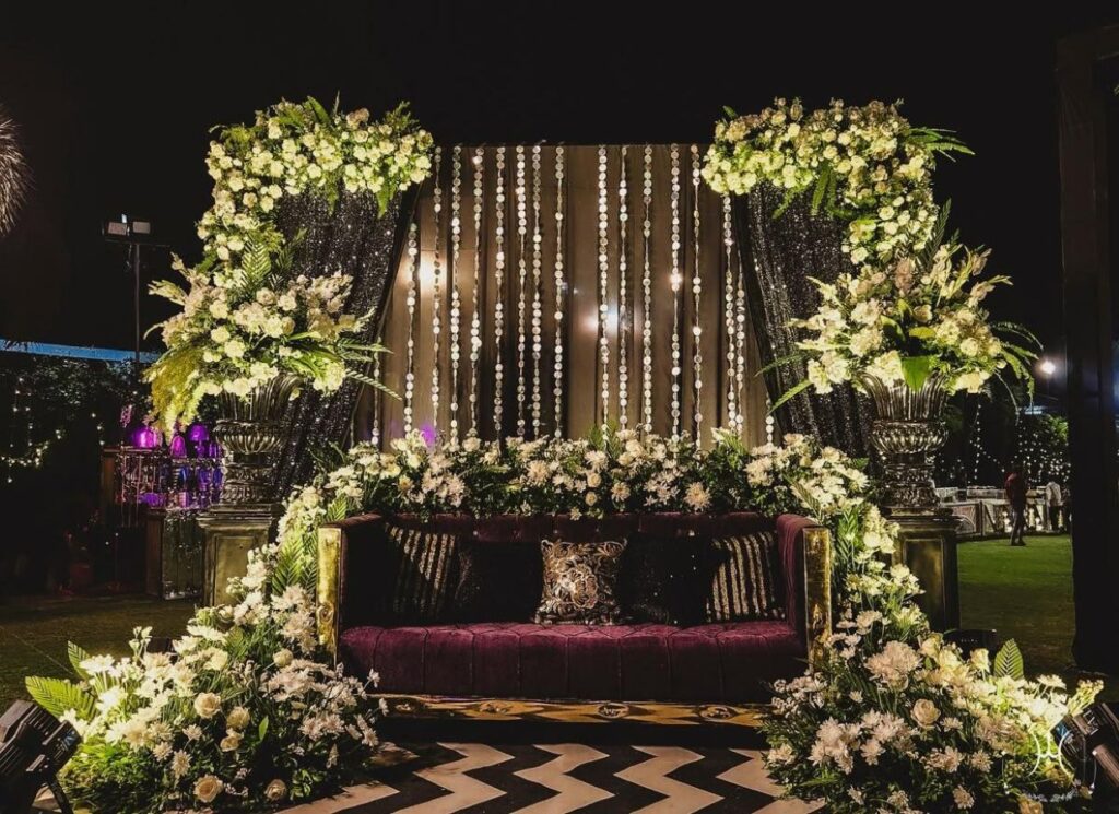 Luxury Engagement Decoration with Black & White Floral Theme