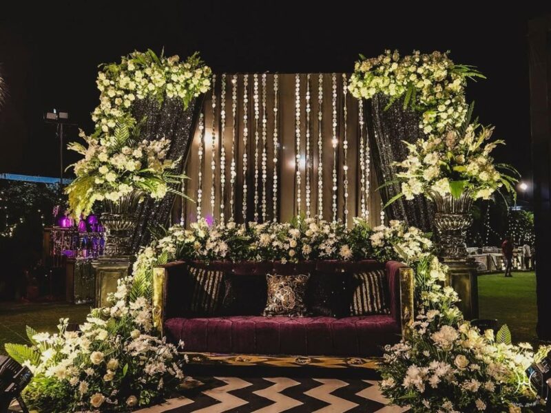 Luxury Engagement Decoration with Black & White Floral Theme